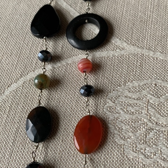Multi stone gemstone long strand agate onyx quartz 43” necklace 925 strung - Picture 9 of 11